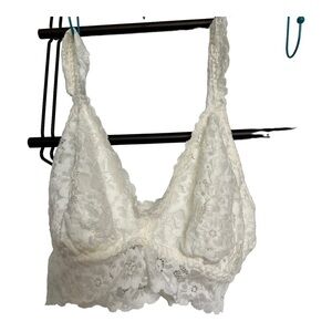 Mae Bralette Size Large L Wire Free Cream Ivory Floral Lace‎